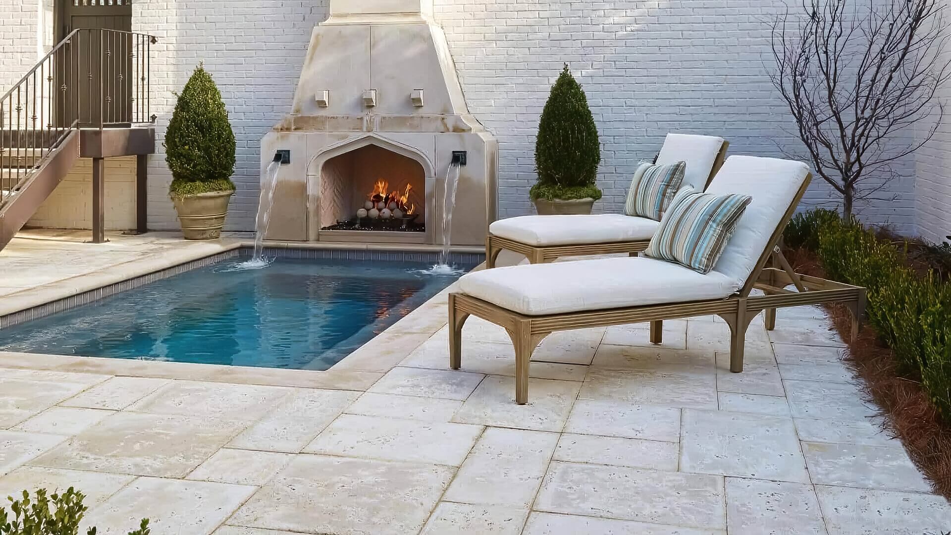 Pavers Around Plunge Pool With Fireplace Pavers Plunge Pool Fireplace