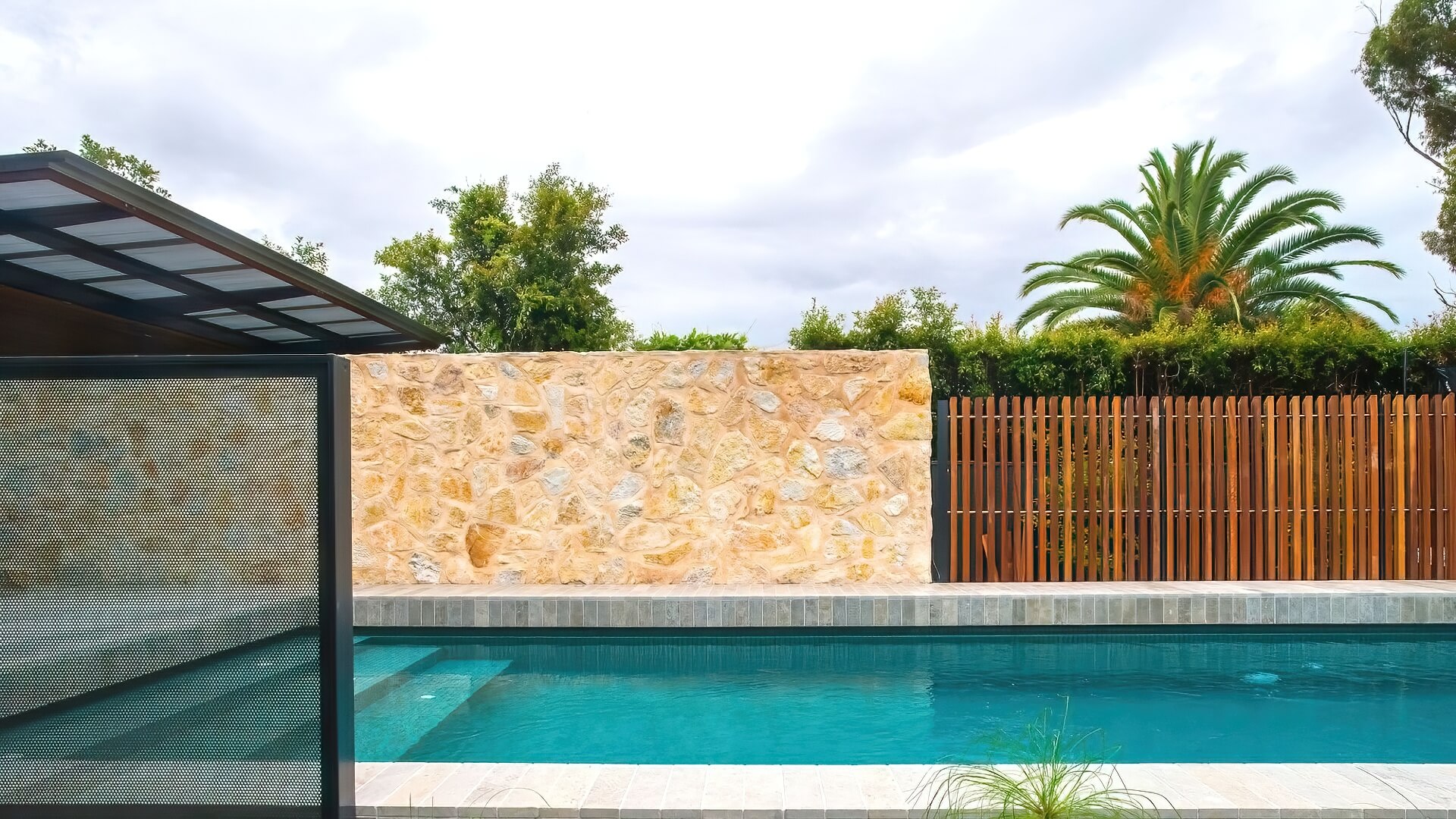 Stone Wall Pool Fence Concrete Pool