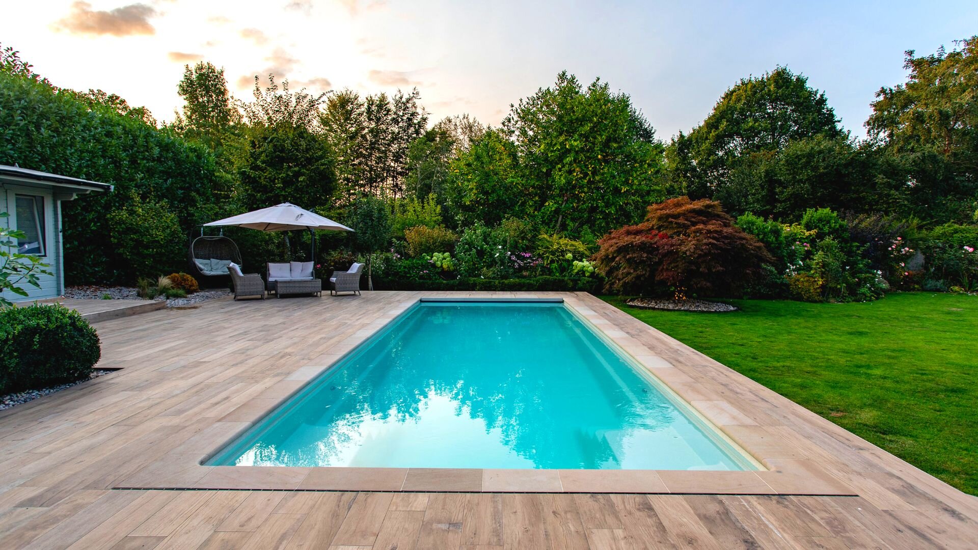 Wooden Deck Pool Backyard
