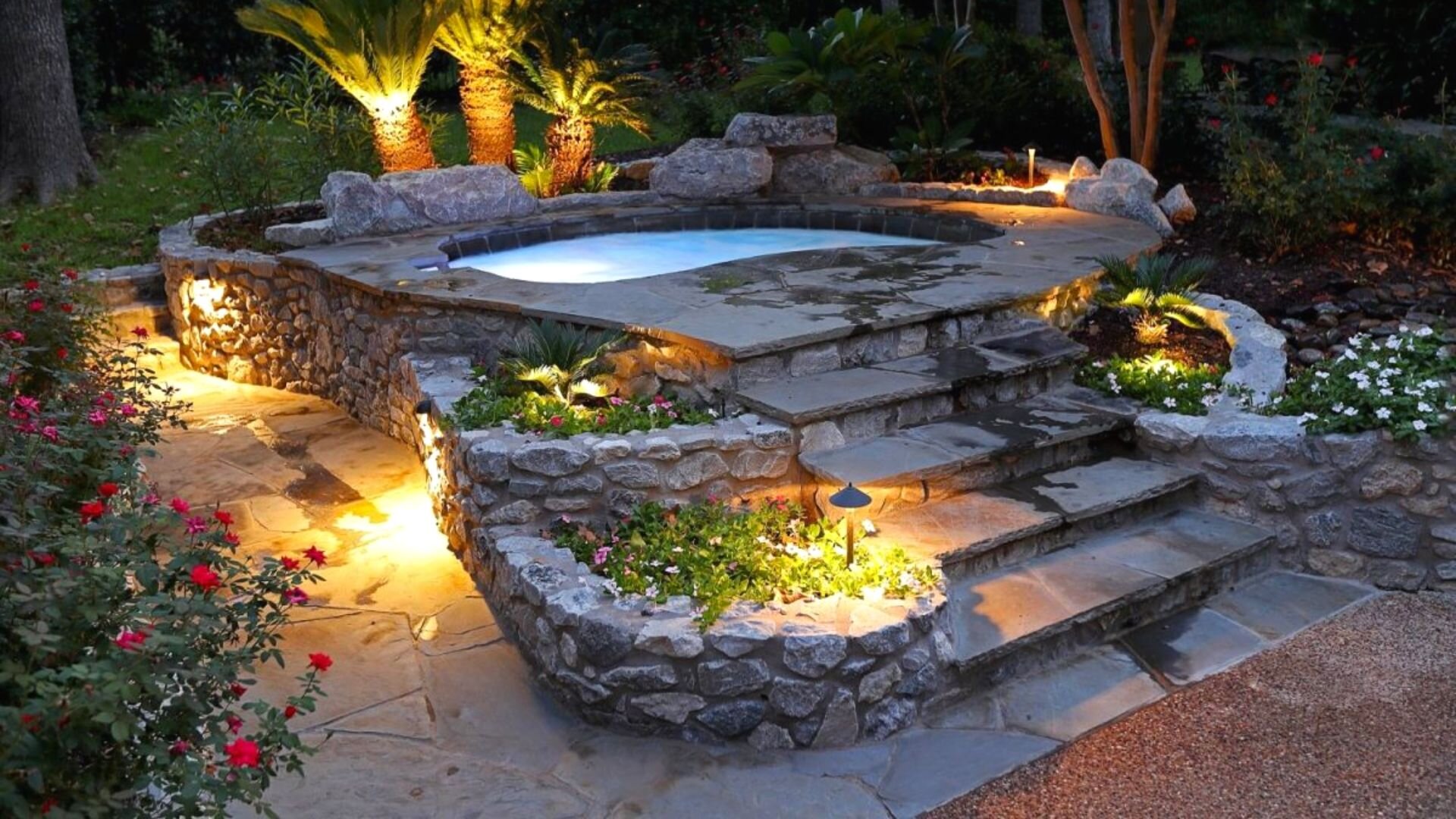 Inbuilt Spa Steps Rocks