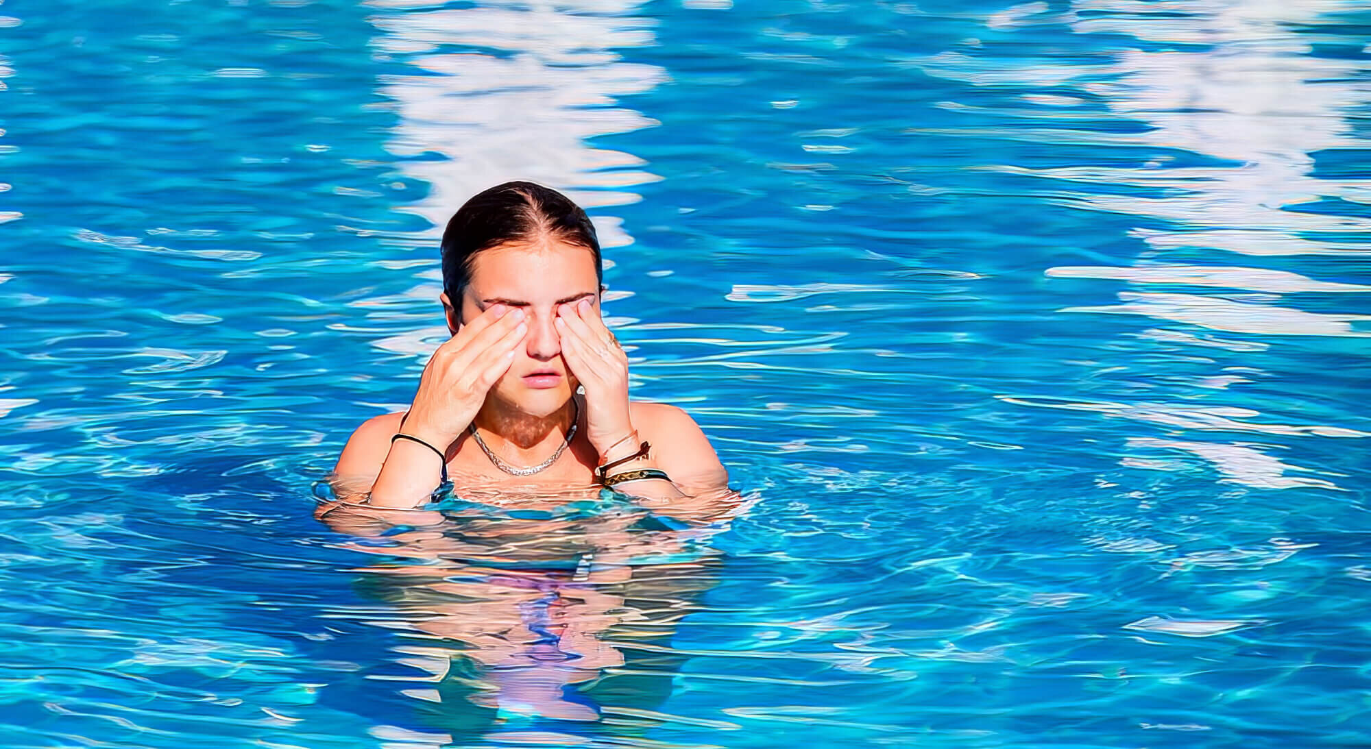Lady Swimming Blue Water Pool