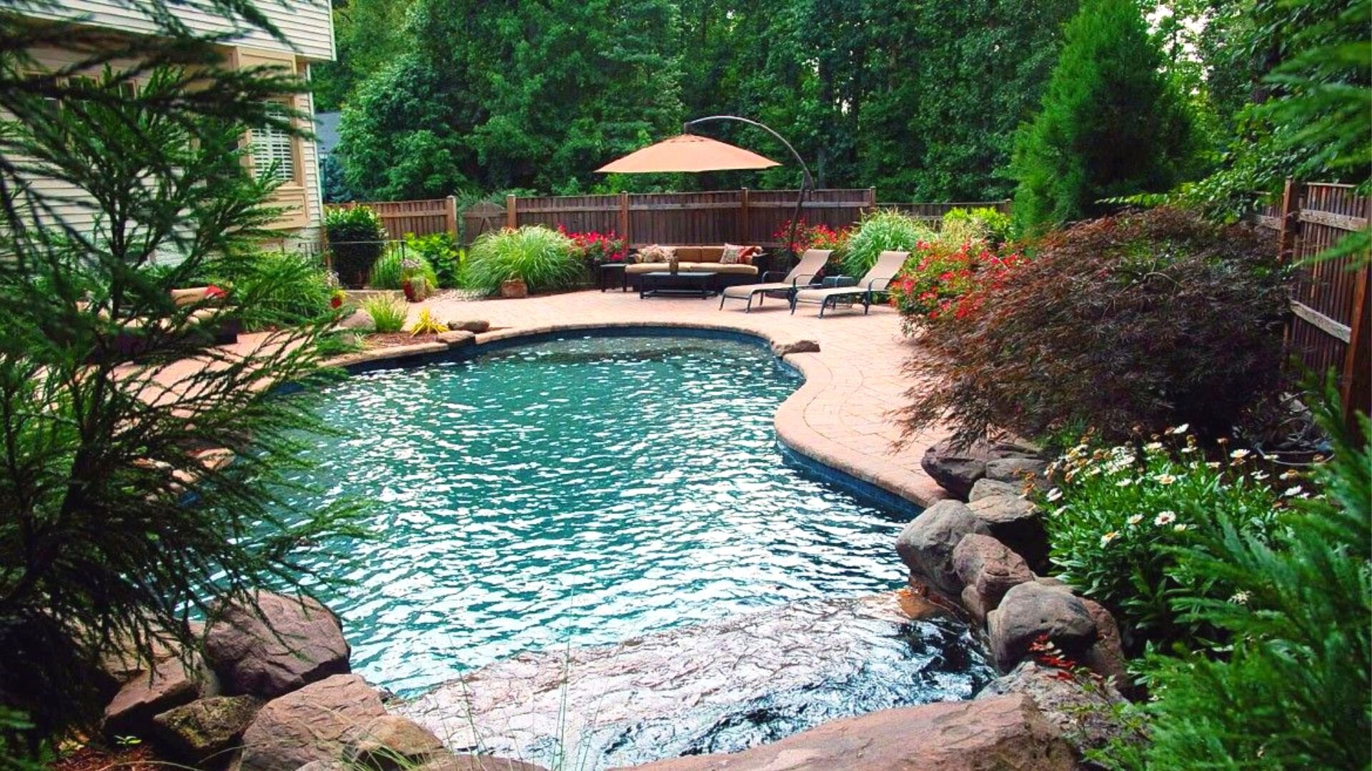 Salt Water Pool Rocks Trees